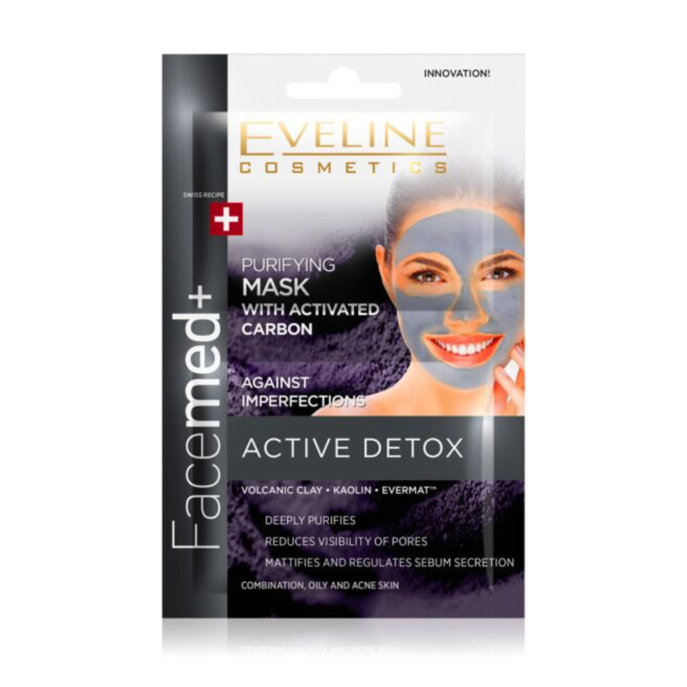 FACEMED+ ACTIVE DETOX reinigende Kohlenmaske 3 in 1, 2x5 ml