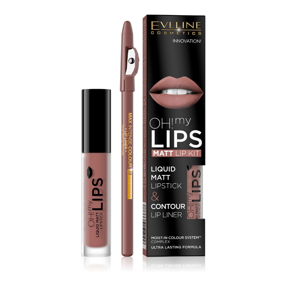 EVELINE OH! my Lips Liquid Matt Lipstick & Lip Liner, 02 Milky Chocolate