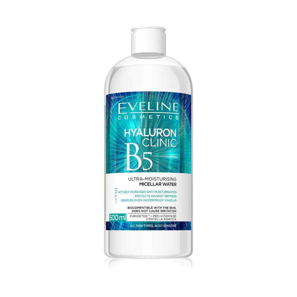 EVELINE HYALURON CLINIC Feuchtigkeit spendendes Mizellenwasser 3 in 1, 500 ml