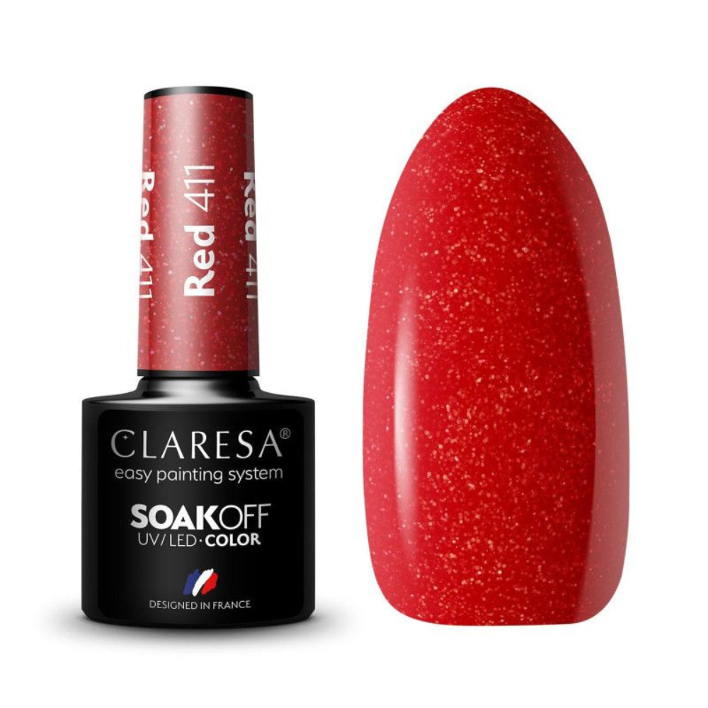 CLARESA SoakOFF UV/LED Gel - Red 411, 5 ml