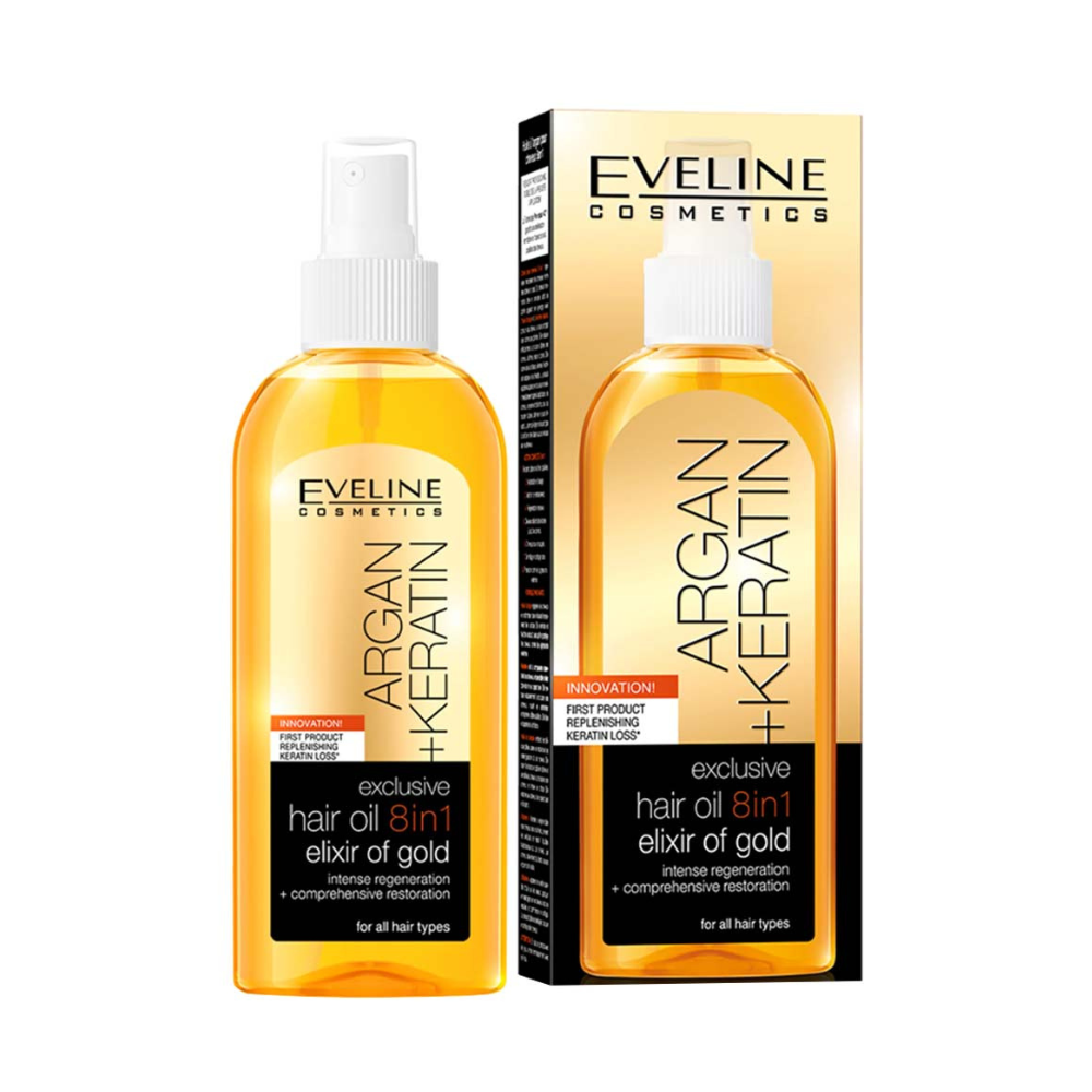 Eveline Argan + kermatin exclusive hair oil 8in1 elixir of gold