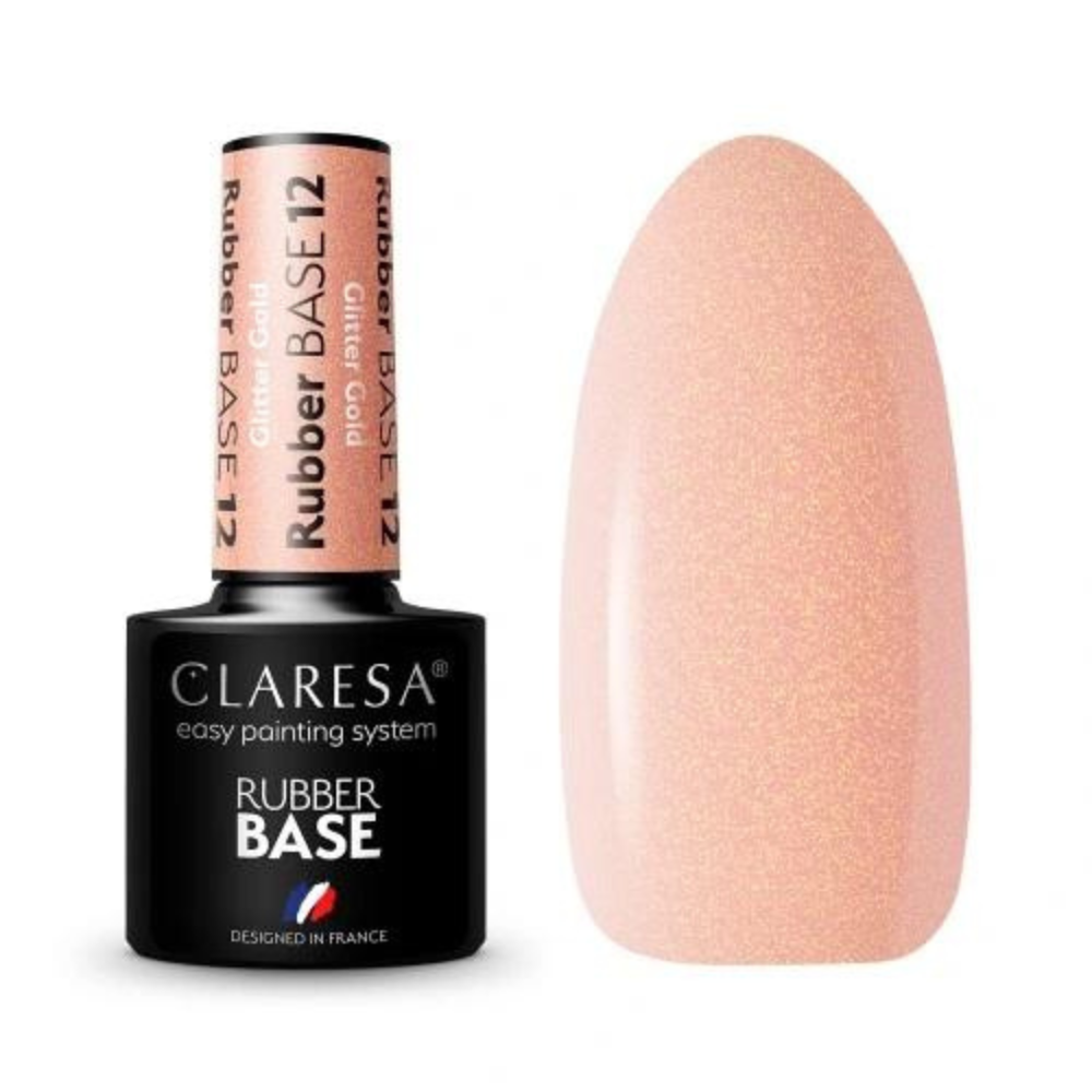 CLARESA Rubber Base Nr.12 - Glitter Gold, 5 g