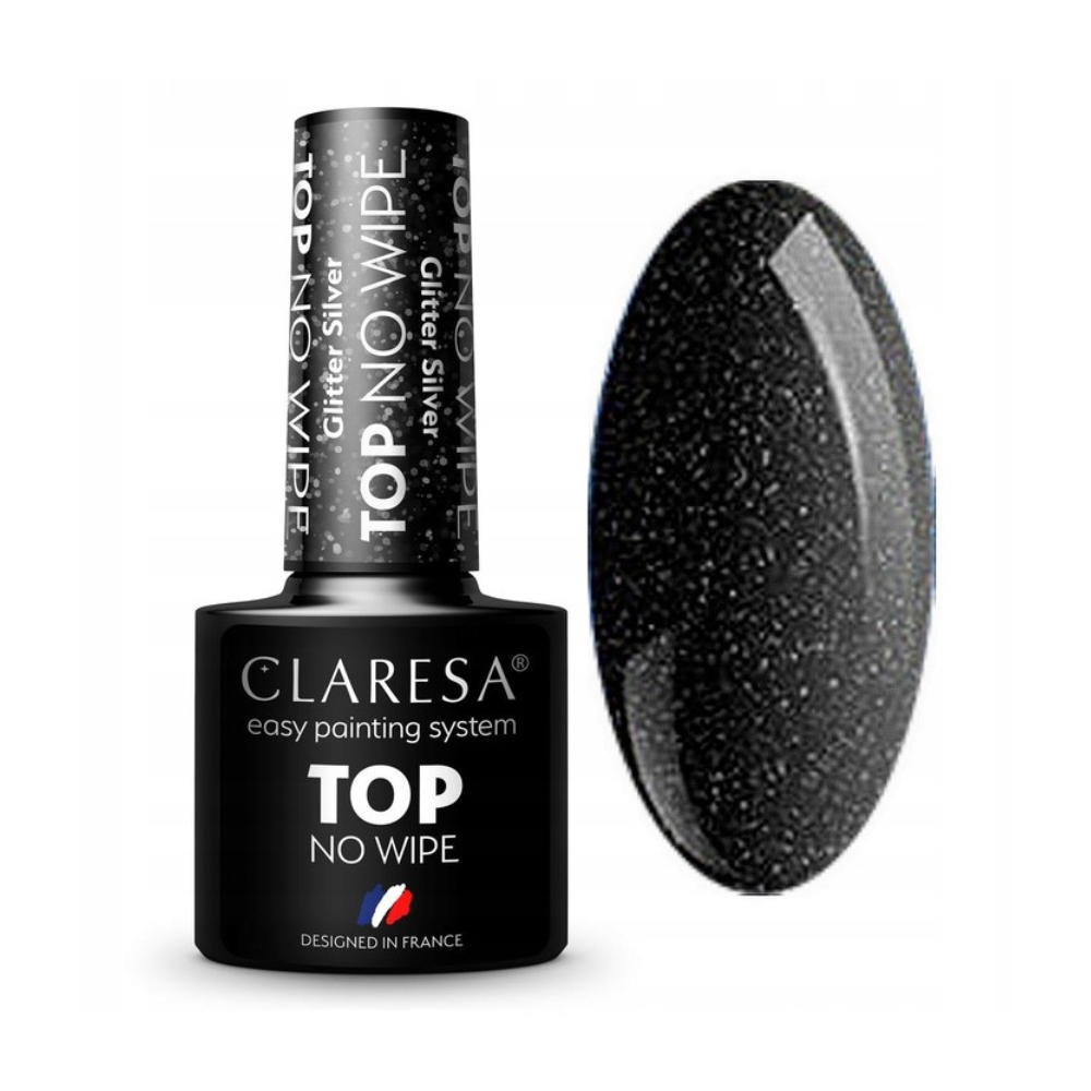 CLARESA Top No Wipe UV/LED Gel - Glitter Silver, 5 ml