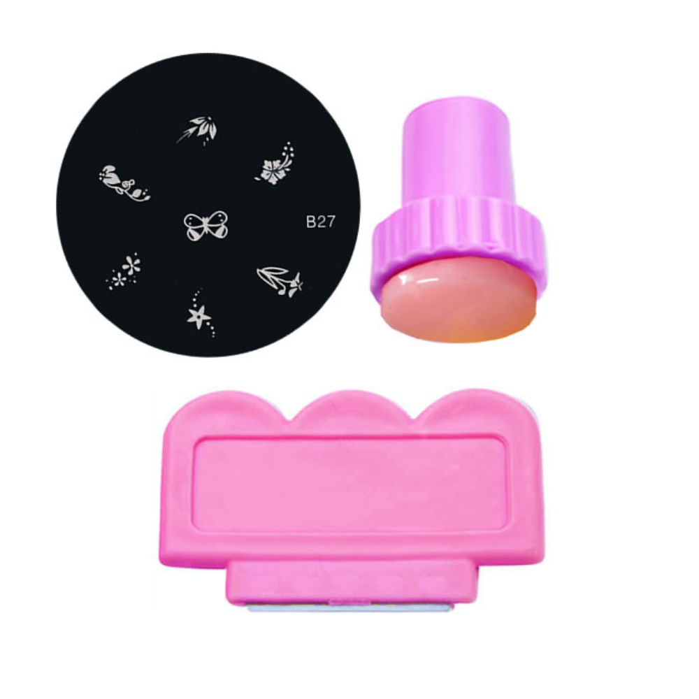 Nail Art Stempel mit Scraper mit Stahlklinge + Schablone Gratis